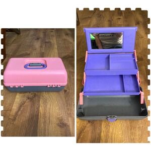 Caboodles Vintage Makeup Case 3 Tier Travel Vanity‎ Mirror #2630 Pink Gray